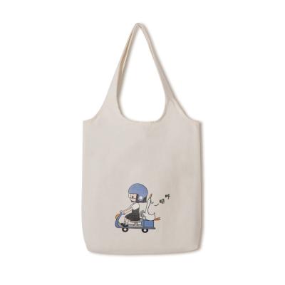 China Reusable Custom Reusable Canvas Bag Cute Cartoon Character Print Logo Handle Reusable Shopping Bag for sale