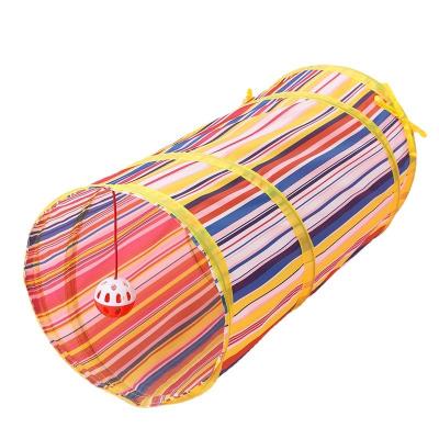 China Viable Blue Stripe Collapsible Cat Tunnel With Bell Rain Gauze Tube Cat Tunnel Toy Cat Channel Breathable Straight Spot for sale