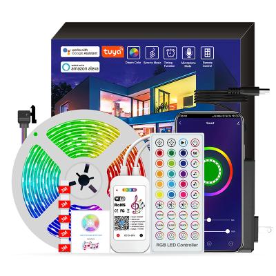 China Residential RGB 5M 10m 15M Tuya WIFI LED Strip 12V Smart DC Alexa And Google Voice Control Auxiliary Works Together for sale