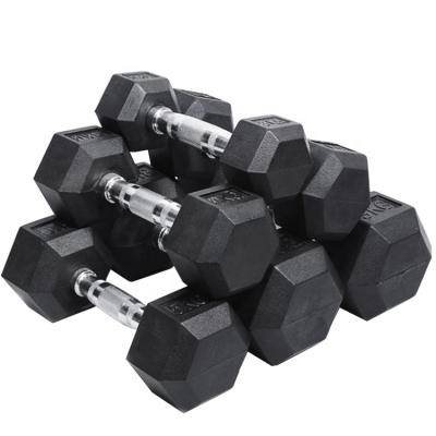 China Commercial Use Gym Coated Cast Steel Weight Dumbells in Books Power Training Equipment Rubber Hex Dumbbell Set for sale