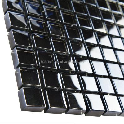 China Modern Black Glossy Crystal Glass Mosaic Tile-Bathroom Tile 15*15*8 for sale