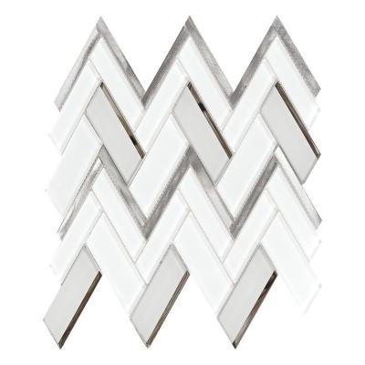 China Herringbone Super White Glass Parquet Mix Metal Mosaic Tile-Wall Slabs for sale