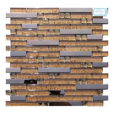 China Modern Brown Glod Foil Mix Metal Glass Mosaic--Metal Mosaic for sale