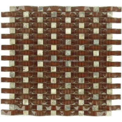 China Modern Glass Mahogany Brown Mix Crystal Wave Arch Mosaic Matte Stone Tiles for sale