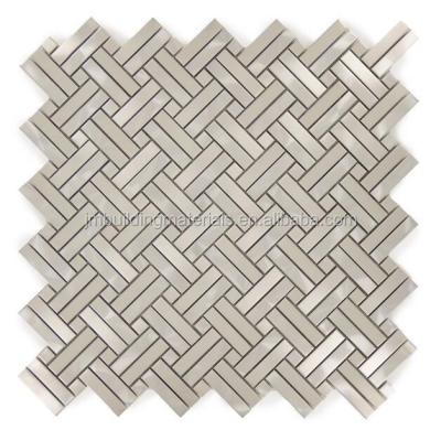 China Modern Brushed Stainless Steel Basketweave Brushed Metal Tile for sale