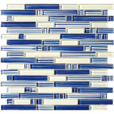 China Modern Blue Stick And Peel Hand Pained Glass Mosaic Tile for sale