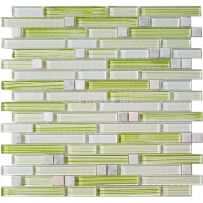 China Modern Apple Green Random Brick Hand Pained Mix Stone Glass Mosaic Tiles for sale