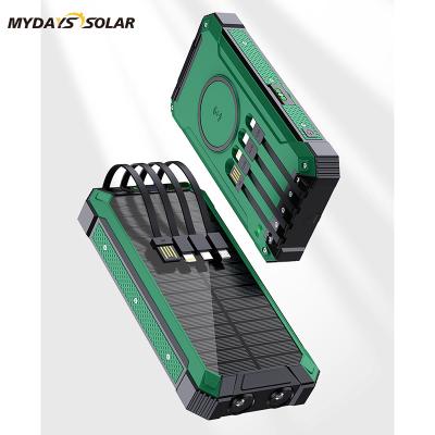 China Mydayssolar Solar Panel Charging Cable 5Outputs 3Inputs Wireless LED Light Flashlight 30000mAH Portable Built Solar Charger Power Bank For Smartphone for sale