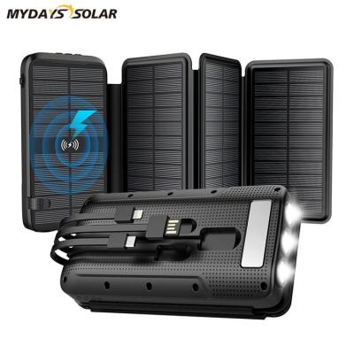 China Support Mydayssolar Waterproof Portable 2 Fast Charging Wire 3 Foldable Panels Wireless Fast Charging 20000mAh Solar Power Bank For Smart Phone Tablets for sale