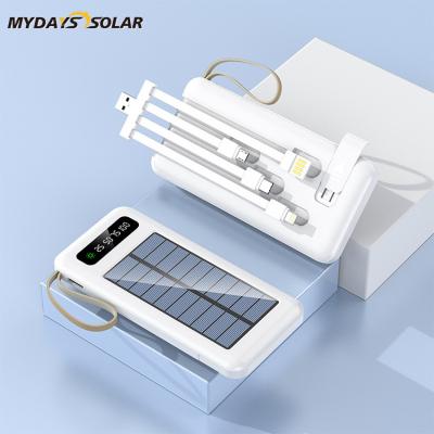 China Mydayssolar Smart Solar Panel Charge Show Dual LED Flashlights 4 Cables 20000mAh 30000mAh 40000mAh Solar Power Bank For Outdoor Phone Cells for sale