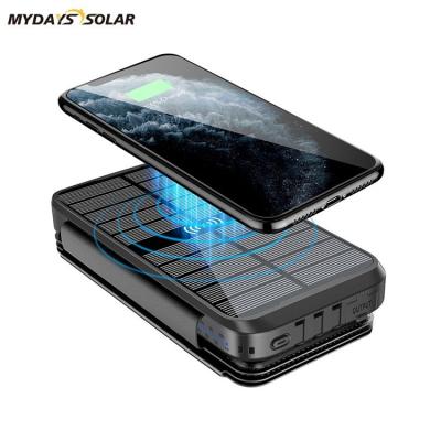 China Mydayssolar Fast Charging Support 20W Radio 2 Cables 3 Panels Fast Charger 20000mAh Foldable Solar Power Bank For Camping Smart Phone Tablets for sale