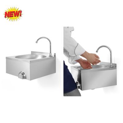 China With Faucet Hand Hotel School Hospital Stainless Steel Double Hole Knee Wash Hand Free Sink for sale