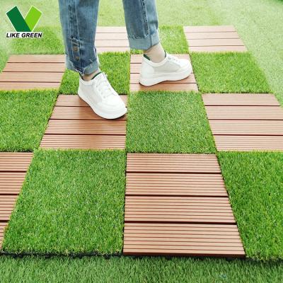 China Yard Square Wooden Grass Flooring With Artificial Grass Mat Grass Mat Grass Mat Grass Cover For Balcony Floors for sale