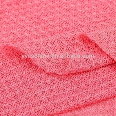 China Soft Factory Selling Single Top Novelty Knit Jacquard Pink Hollow Out Metallic Jacquard Fabric for sale