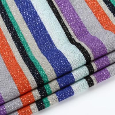 China Latest Design Stripe Shrink-Resistant Lurex Fabric Metallic Print Fabric For Garments Making for sale