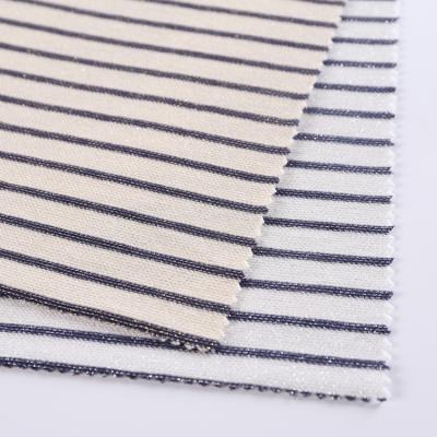 China Metallic Luxury Single Sided Elastic Metallic Yarn Lurex Rayon Stripes Denim Fabric for sale