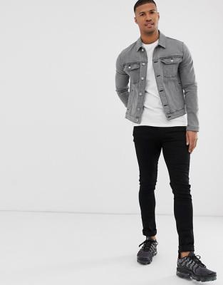 China QUICK DRY men's skinny denim jacket in gray private label/fashion men's skinny denim jacket for sale