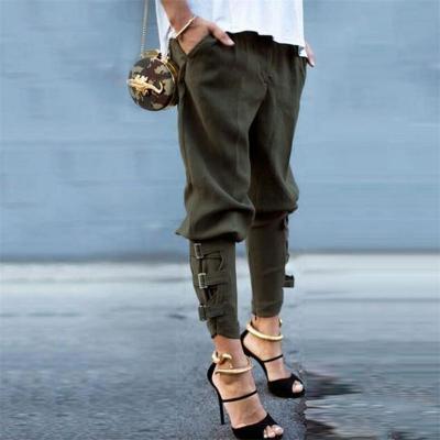 China Anti-Static Women's 100% Cotton Customized Label High Waist Fashion Oliver Green In Running Cargo Pants Trousers for sale