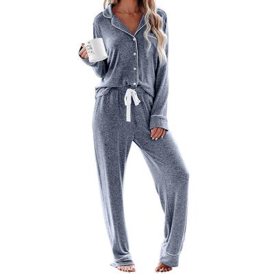 China Fashion Anti-Static Wholesale Online Hot Sale Women's Long Sleeve Amazon Button Up Sleep Pajamas Set for sale