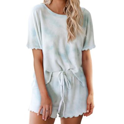 China Amazon Link Dye Slogan Fashion Summer Pajamas Night Wear T-shirt Set Wholesale Anti-static Women's Online Hot Selling for sale