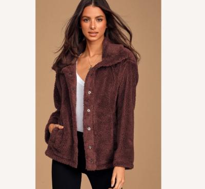 China Brown Customized Design Women's Chic New Fashion Design QUICK DRY Latest Button Up Sherpa Coat Jacket for sale