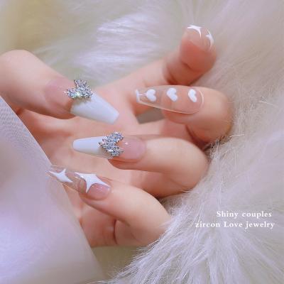 China Newest Japanese Heart Shaped Zircon Nail Art Decoration Supplies New Arrival Sparkle Super Flash Diamond Nail Art Diamond Heart Shaped Nail for sale