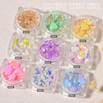 China Newest Nail Fluorescent Magic Nail Art Rhinestone Accessorie Crystal Mixed Color Transparent Macaron Candy Big and Small Love Art Decoration Supplies Hot Selling for sale