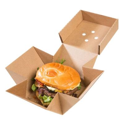 China Disposable Flat Plain Packed Kraft Paper Hamburger Corrugated Cardboard Premium Hamburger Boxes for sale