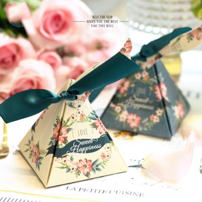 China Cute Wenhua Recyclable Pyramid Sweet Paper Packaging Candy Box For Wedding Party for sale