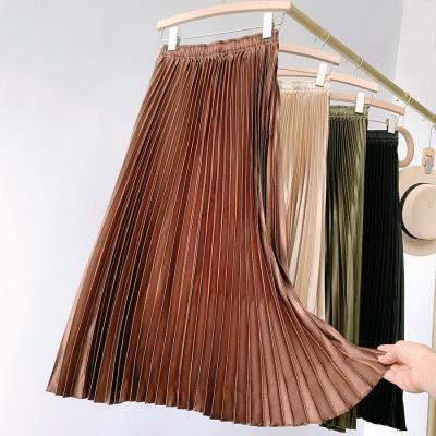 China Western Golden Beach Skirt Breathable Pleated High Waist Bust Style Big Pleated Skirt Lady Vintage Loose A Line Long Skirt for sale