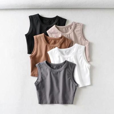 China Breathable Sexy Sleeveless Stretch Workout Ladies Gym Women Gym Casual Crop Top Crew Neck Summer Casual Tank Top for sale