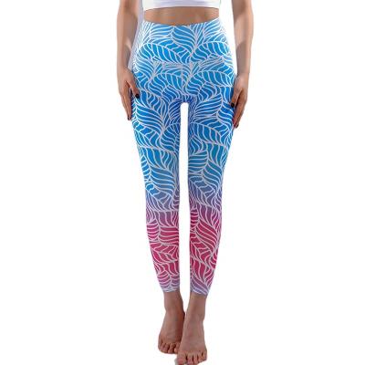 China Women Breathable Print Fitness Yoga Leggings High Quality Gradient Sports Breeches Waist Pants With Custom Logo for sale