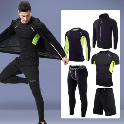 China Sustainable Sport Active Wear Training Gym Clothing Mens Workout Suit 5 Pcs Jogging Sportswear Sets With Custom Logo for sale