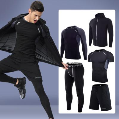 China Men's Fitness Clothing Workout Sustainable Equipment Gym Training Sportswear Jogging Suit Five Piece Tracksuit Sets for sale