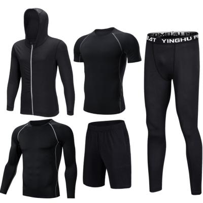 China Viable Customer Five Piece Equipment Running Sports Wear Gym Clothing Training Jogging Suit Tracksuit Sets For Men for sale