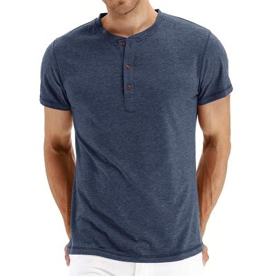 China Breathable Fashion Men's Front Placket Round Neck Button Long / Short Sleeve Henley Casual Basic T-Shirts for sale