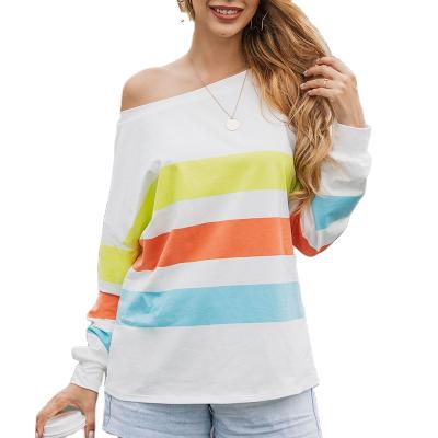 China Fashion New Print QUICK DRY Women'S Round Neck Stripe Long Sleeve Top Soft T-Shirt for sale