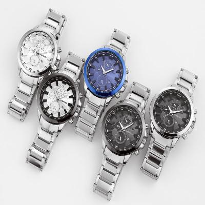 China Low Moq Chronograph New Dial Alloy Case High Quality Stainless Steel Band Design Quartz Watches For Men for sale