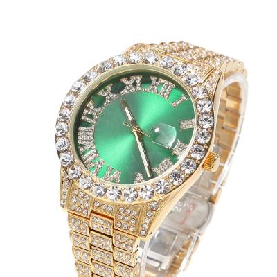 China Water Resistant 2022 Fully Rhinestone Diamond Hip Hop Gold Color Alloy Band Watch Women Luxury Iced Out Bling Wristwatch Set for sale