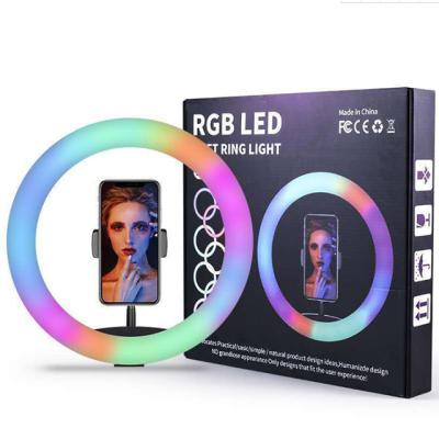 China Self Broadcasting/Remote Operation/YouTube/TikTok Live Video Streaming 12 Inch Curved RGB Outdoor Ring Light With Phone Holder USB RGBW Dimmable LED RGB Selfie Ring Light for sale