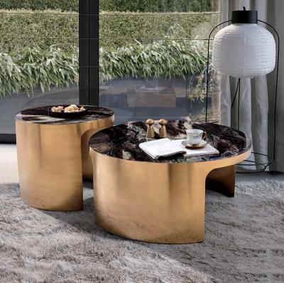 China Modern Gold Marble Stainless Steel Leg Top Coffee Table Set for sale