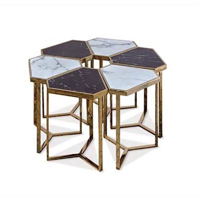 China Modern Simple Modern Luxury Marble Petal Creative Marble Table Combination Tea Combination Table Flower Stainless Steel Large Round Light Table for sale