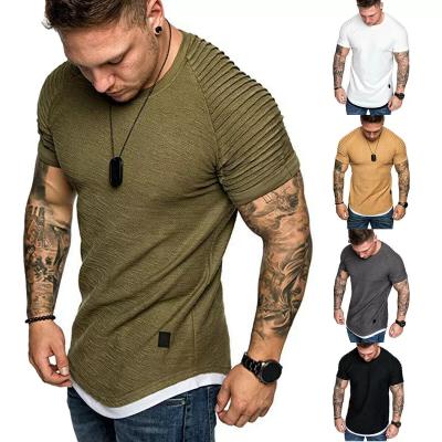 China 2021 Viable Hot-selling Multicolor Men's Long Sleeve T-shirt With Pleats And Folds Slim Fit O-neck Short Sleeve Muscle Solid Color for sale