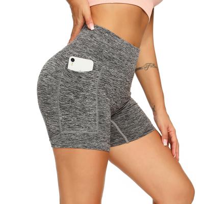 China 2021New Breathable Shorts Pocket Yoga Pants Hip Lift High Waist Skinny Running Workout Shorts European And American Amazon for sale