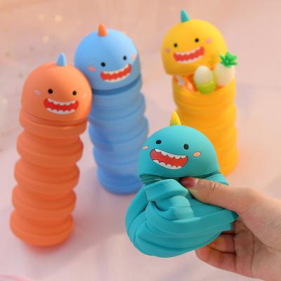 China Silicone Retractable Pencil Case Cartoon Kawaii Expandable Stand School Stationery Box School Supplies Christmas Gifts for sale