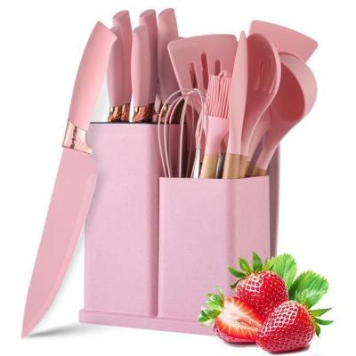 Cina 19pcs Non-Stick Silicone utensili da cucina Spatula Set con porta, manico di legno Silicone gadget da cucina in vendita