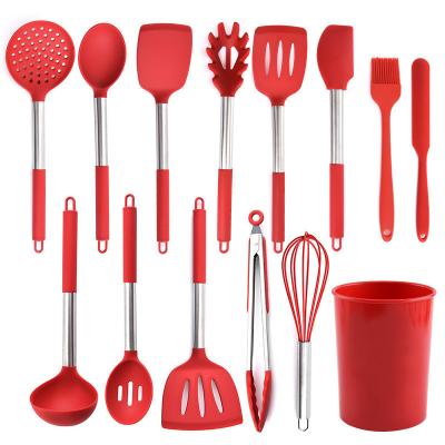 Chine 14 pièces Appareils de cuisine en silicone avec poignée en acier inoxydable Appareils de cuisine pour ustensiles de cuisine non collants à vendre