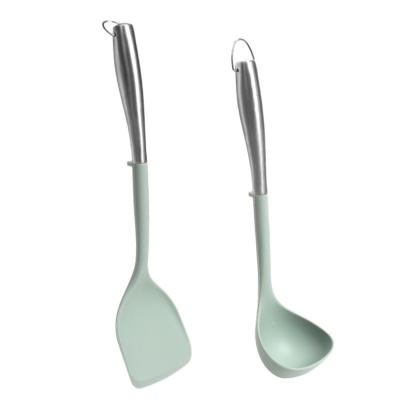 China Silicone Stainless Steel Kitchen CookinUtensils Set 2-Pieces Flexible Silicone Head Cooking Utensil With  Spatula, Ladle for sale