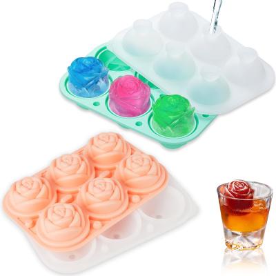 中国 Silicone Rose Ice Cube Molds For Cocktails Whiskey XL Rose Flower Ice Cube Chocolate Soap Tray Mold Silicone Party Maker 販売のため