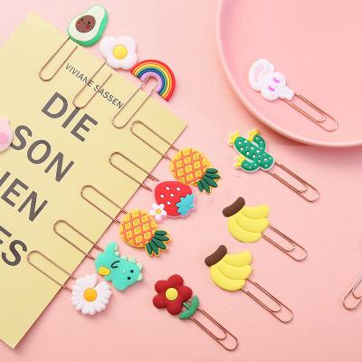 Cina Cute Bookmark Paper Clips Cartoni animati Bookmark in silicone con clip colorati per bambini in vendita